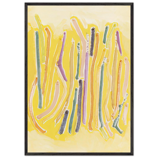 Yellow Line Painting - 1973 - Ronnie Landfield 70x100 cm / 28x40 inches Framed Art Print – Black Wooden Frame