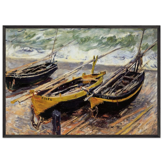Three Fishing Boats - claude monet 70x100 cm / 28x40 inches Framed Art Print – Black Wooden Frame