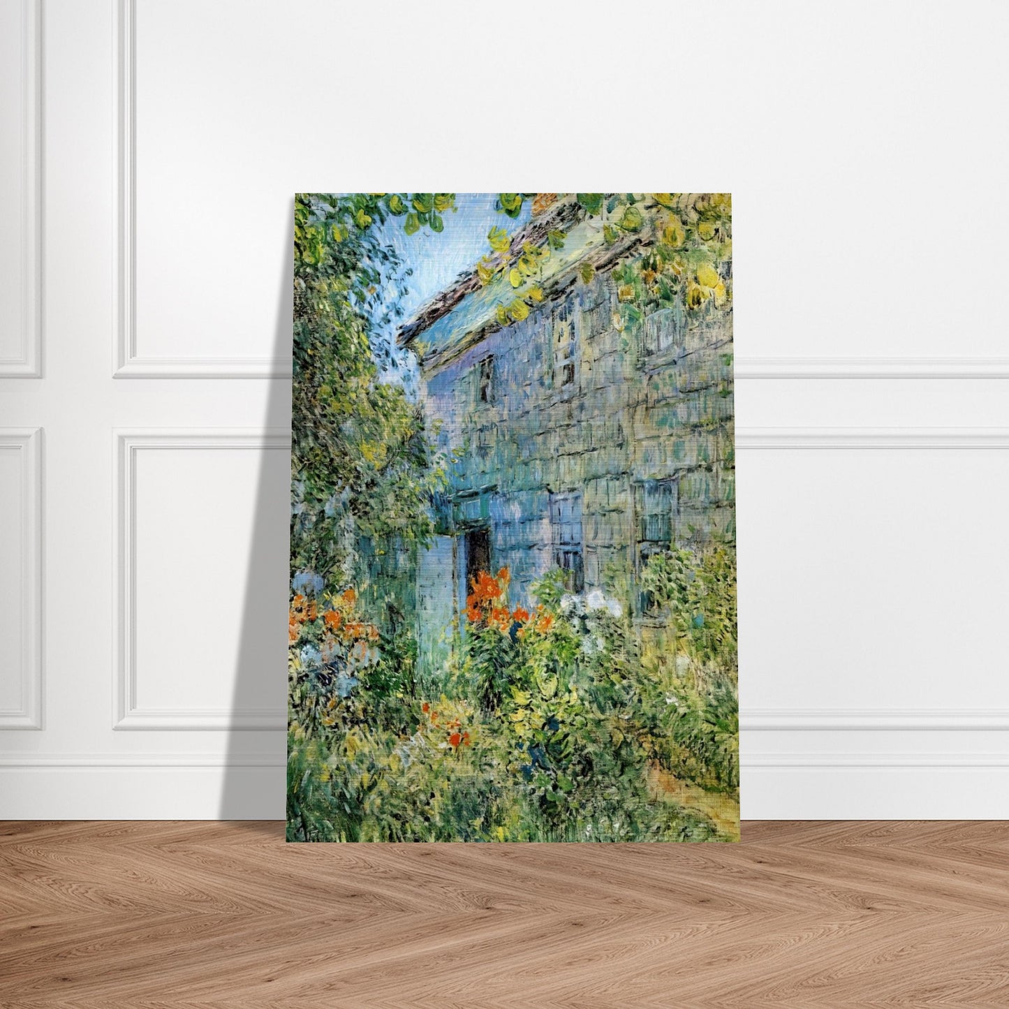Old House and Garden, East Hampton - Childe Hassam Brushed Aluminum Print - 70x100 cm / 28x40 inches | Childe Hassam Aluminum Print | Childe Hassam Prints