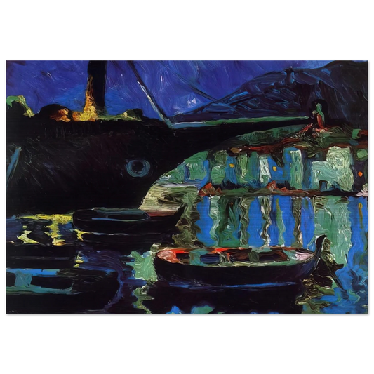 PORT OF CADAQUES NIGHT - Salvador Dali Brushed Aluminum Print - 70x100 cm / 28x40 inches | Salvador Dali Aluminum Print | Salvador Dali Prints