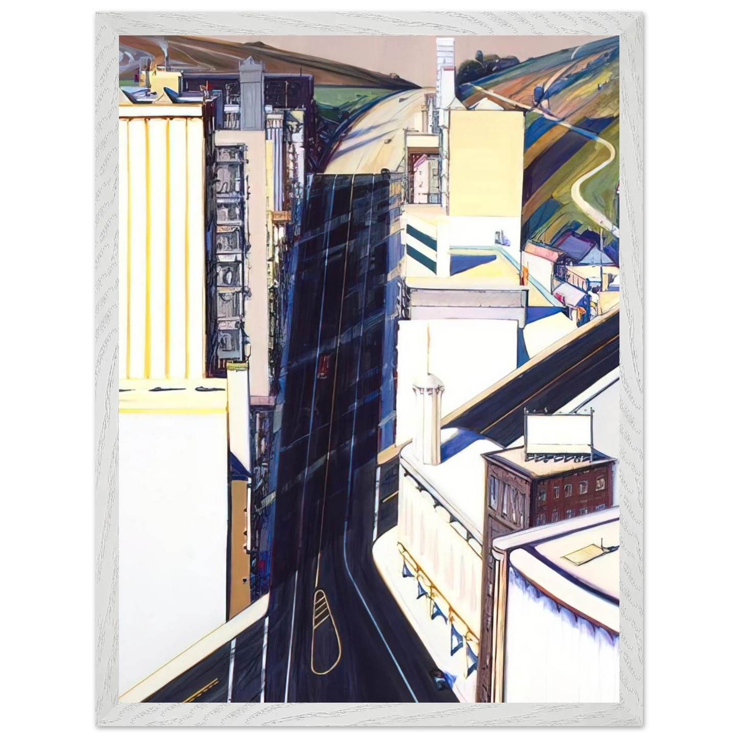 Wayne Thiebaud - Sunset Streets - 1985 Wall Art - 30x40 cm / 12x16 inches - Premium Wooden Framed Poster With Fine Art Paper - Black frame