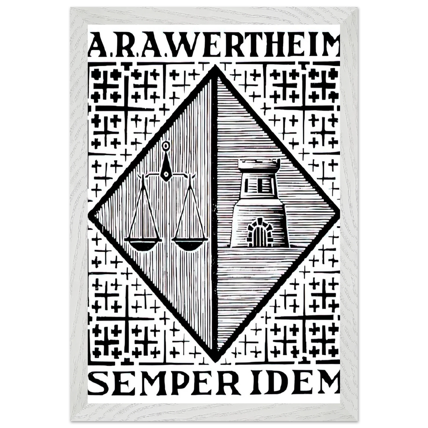MC Escher - BOOKPLATE A R A WERTHEIM Wall Art - 21x29.7 cm / 8x12" - Premium Wooden Framed Poster With Fine Art Paper-canvas - Black frame
