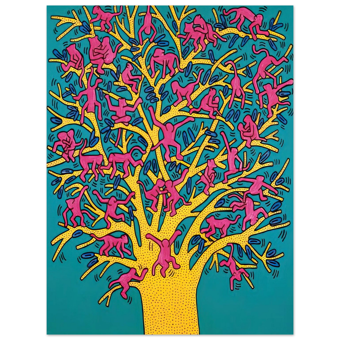 Keith Haring - THE TREE OF MONKEYS  75x100 cm / 30x40inches Fine Art Poster | Keith Haring Art For Sale
