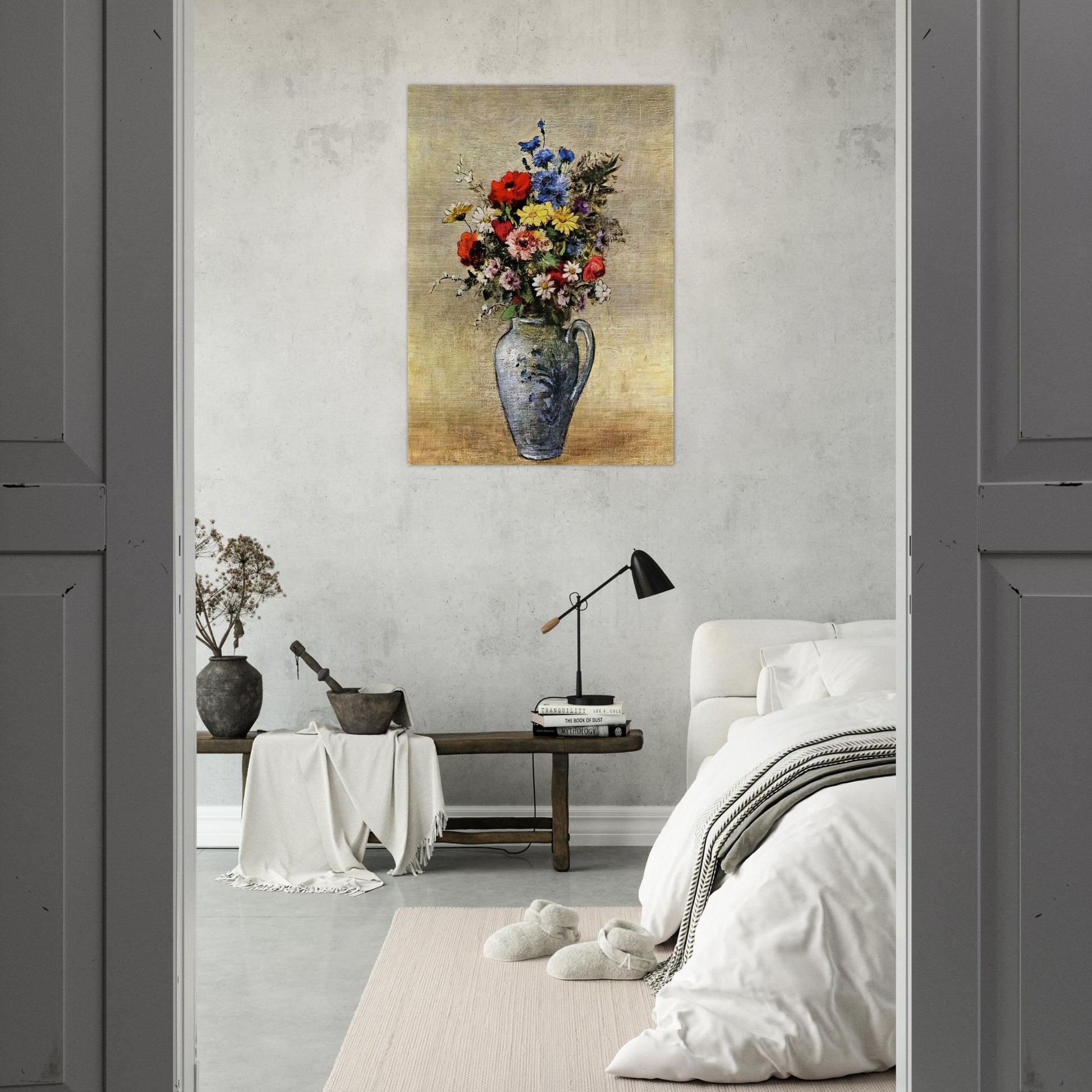 FLOWERS IN A VASE WITH ONE HANDLE - Odilon Redon Brushed Aluminum Print - 70x100 cm / 28x40 inches | Odilon Redon Aluminum Print | Odilon Redon Prints