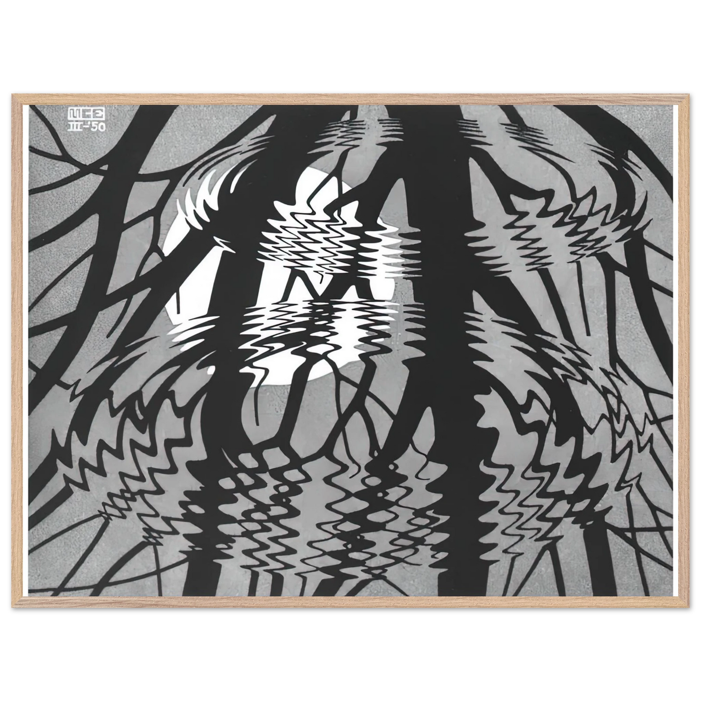 MC Escher - RIPPLED SURFACE Wall Art - 30x40 cm / 12x16 inches - Premium Wooden Framed Poster With Fine Art Paper-canvas - White frame