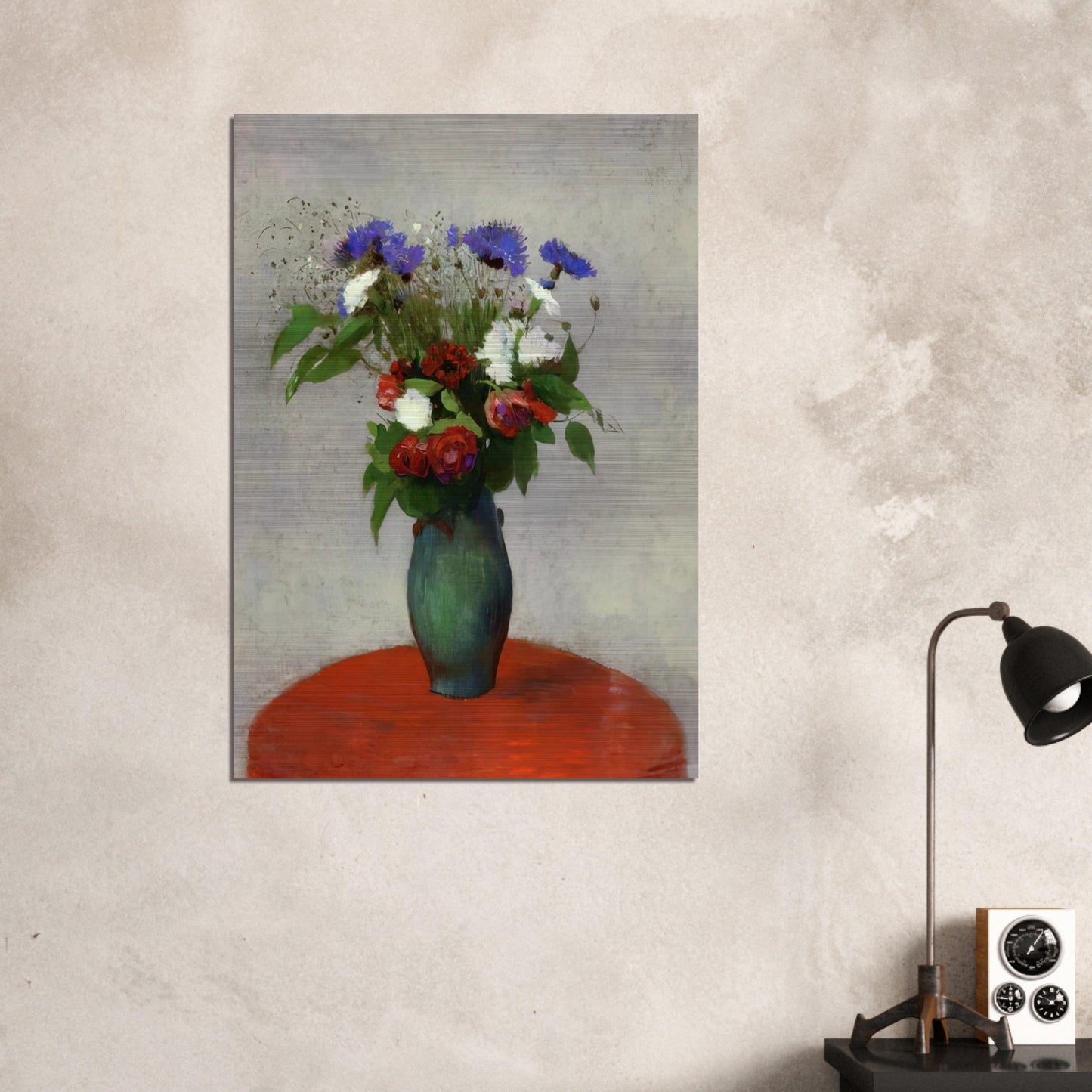 VASE OF FLOWERS ON A RED TABLECLOTH - Odilon Redon Brushed Aluminum Print - 70x100 cm / 28x40 inches | Odilon Redon Aluminum Print | Odilon Redon Prints