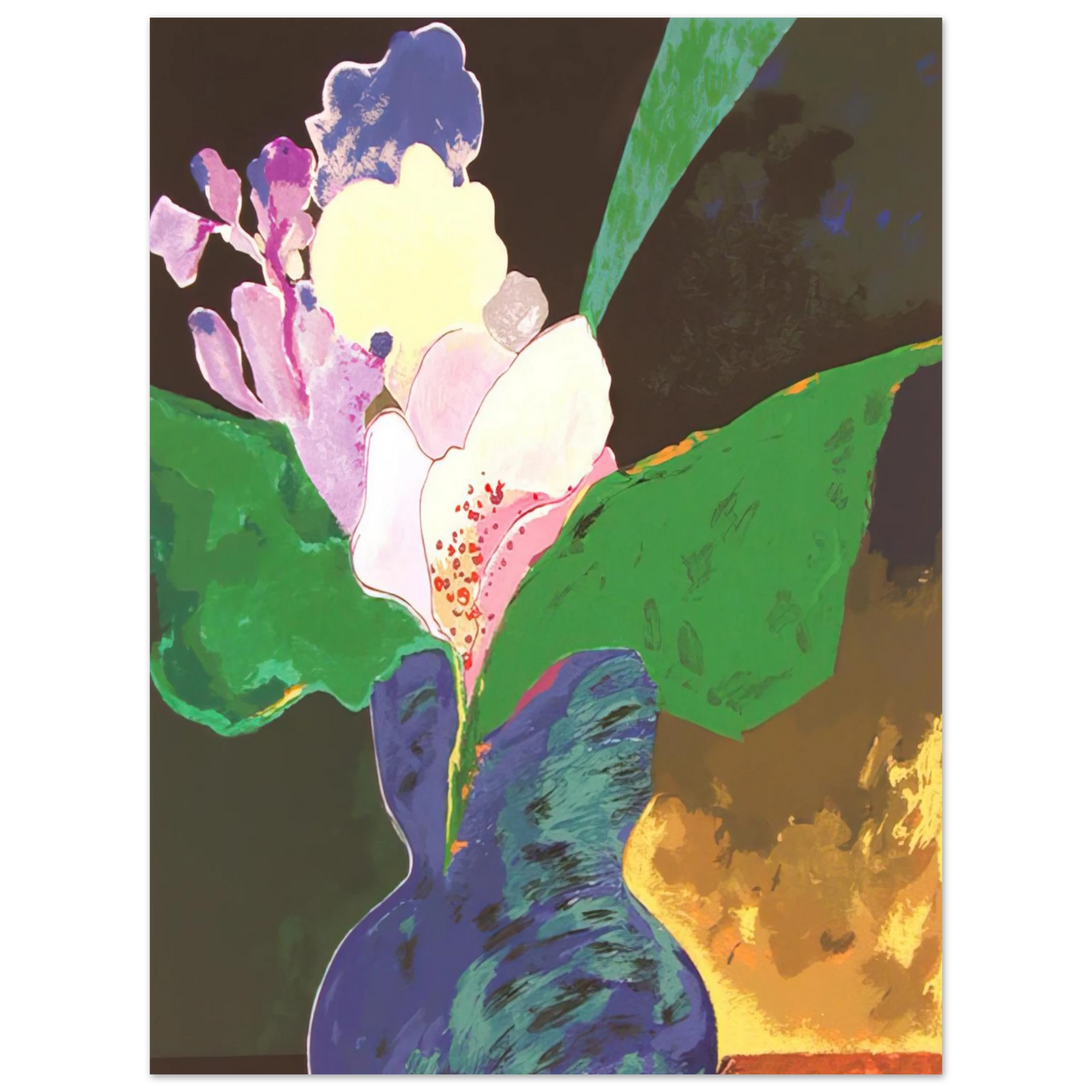 Aldemir Martins - Blue Vase With Flowers - 2002  75x100 cm / 30x40inches Fine Art Poster