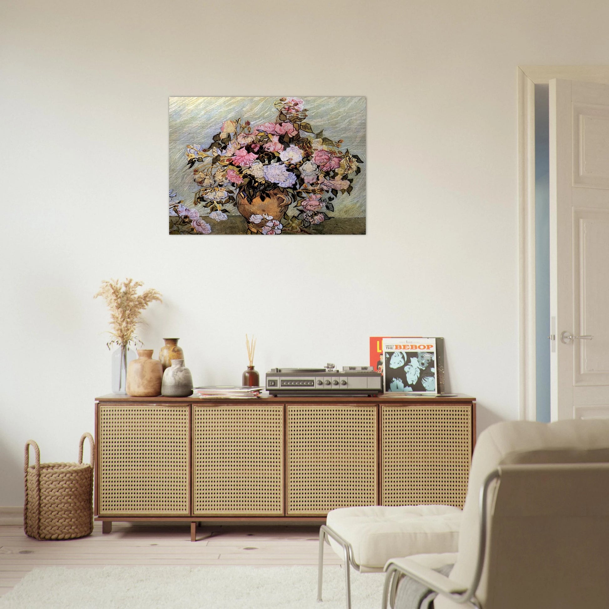 Still Life Vase with Roses - Vincent van Gogh Brushed Aluminum Print - 70x100 cm / 28x40 inches | Vincent van Gogh Aluminum Print | Vincent van Gogh Prints