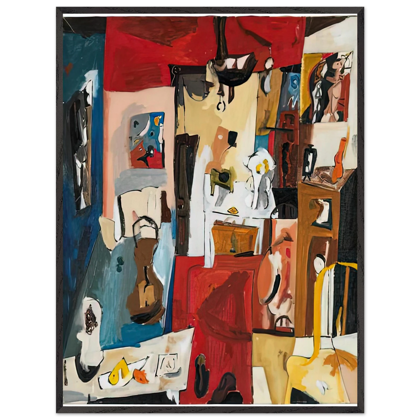 Helen Frankenthaler - 21st Street Studio, 1950- Wall Art - 60x80 cm / 24x32 inches - Premium Wooden Framed Poster With Fine Art Paper-canvas - Black frame