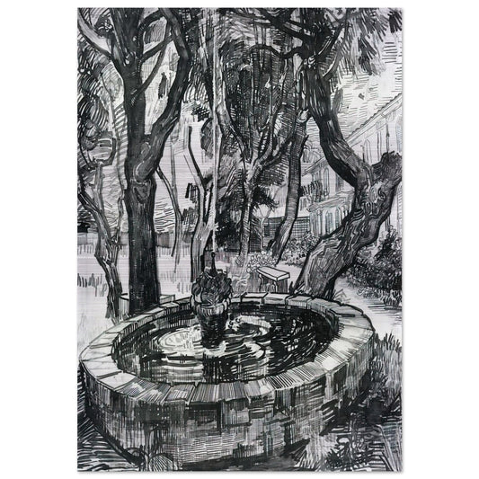 Fountain in the Garden of Saint-Paul Hospital - Vincent van Gogh Brushed Aluminum Print - 70x100 cm / 28x40 inches | Vincent van Gogh Aluminum Print | Vincent van Gogh Prints