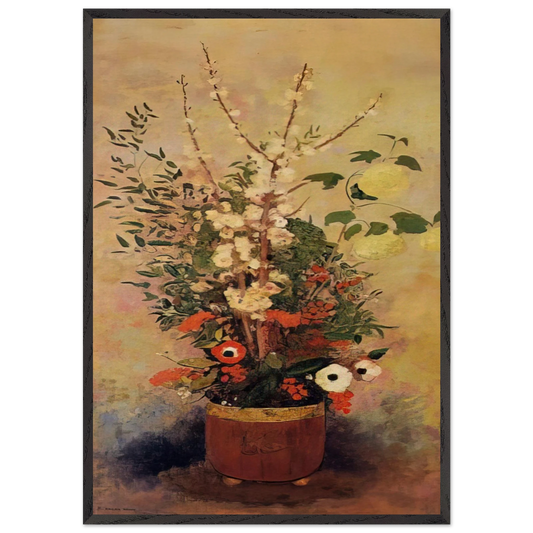 VASE OF FLOWERS WITH BRANCHES OF A FLOWERING APPLE TREE - Odilon Redon 70x100 cm / 28x40 inches Framed Art Print – Black Wooden Frame