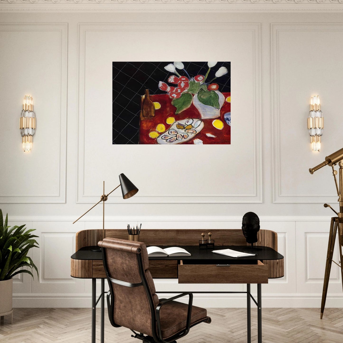 TULIPS AND OYSTERS ON A BLACK BACKGROUND 1943 - Henri Matisse Brushed Aluminum Print - 70x100 cm / 28x40 inches | Henri Matisse Aluminum Print | Henri Matisse Prints
