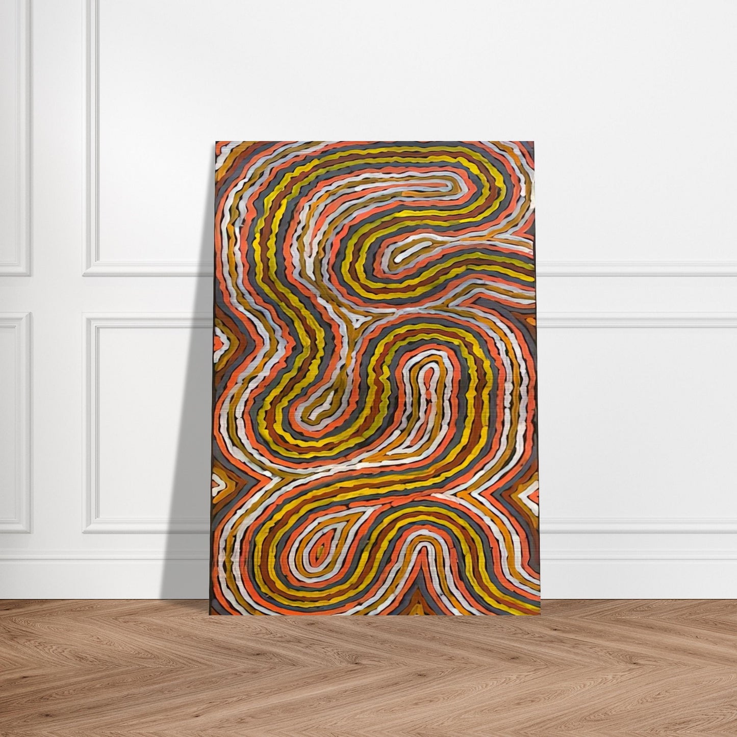 Worm Dreaming Napperby - 1996 - Clifford Possum Tjapaltjarri Brushed Aluminum Print - 70x100 cm / 28x40 inches | Clifford Possum Tjapaltjarri Aluminum Print | Clifford Possum Tjapaltjarri Prints