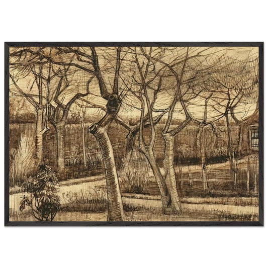 The Vicarage Garden - Vincent van Gogh 70x100 cm / 28x40 inches Framed Art Print – Black Wooden Frame