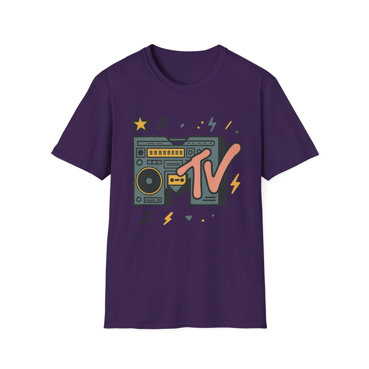 Retro MTV Vintage Leopardenmuster Musikfernsehen Grafik T-Shirt 80er 90er Throwback Unisex Band Shirt Animal Print Rock Style T-Shirt