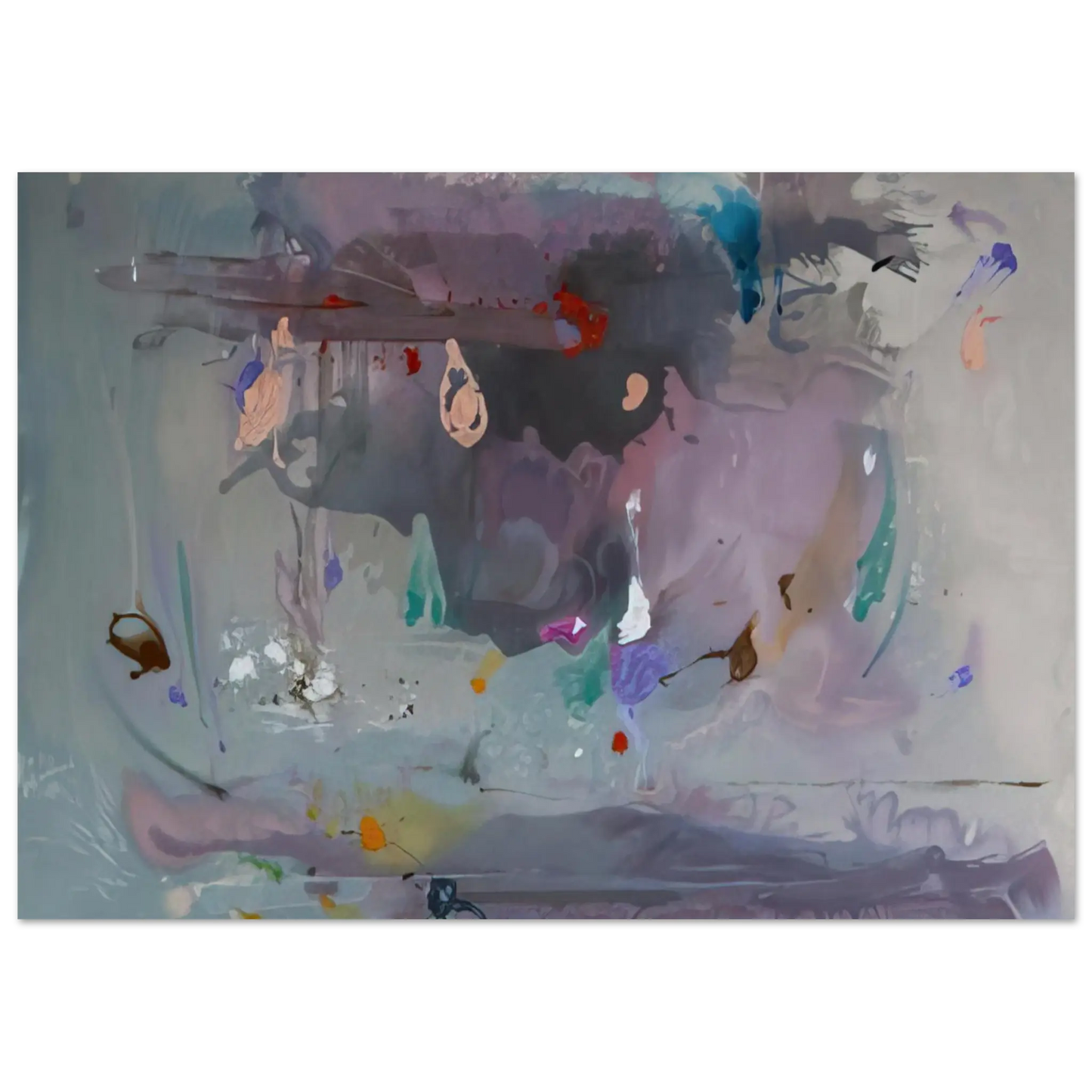 Helen Frankenthaler - Grey Fireworks - 2000 Wall art - 28x43  cm / XL (11x17 Inches) - Premium Wooden Framed Poster With Fine Art Paper - Wood frame