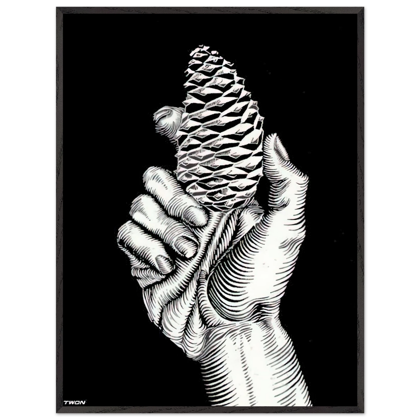 MC Escher - HAND WITH FIR CONE Wall Art - 60x80 cm / 24x32 inches - Fine Art Poster - -