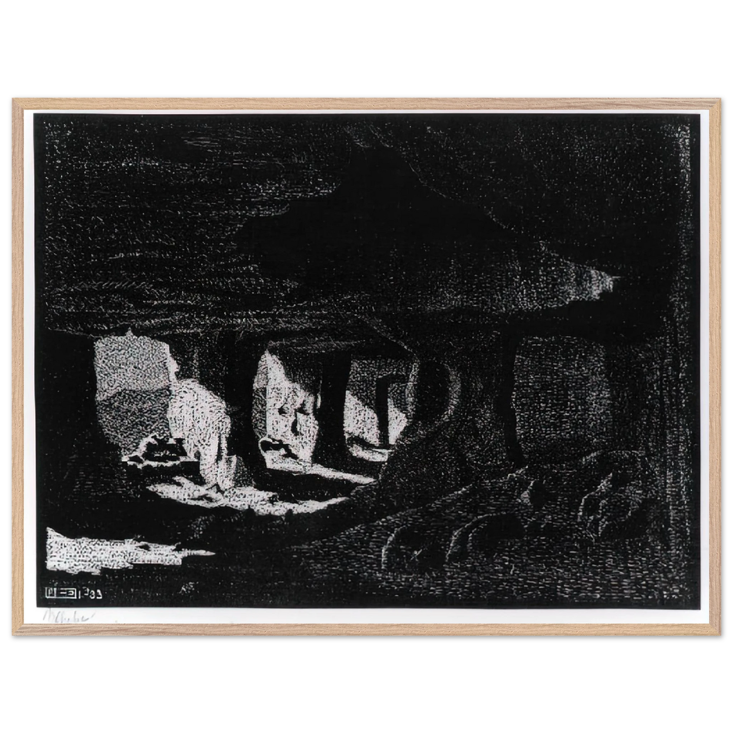 MC Escher - CAVE DWELLINGS NEAR SPERLINGA SICILY Wall Art - 30x40 cm / 12x16 inches - Premium Wooden Framed Poster With Fine Art Paper-canvas - Black frame