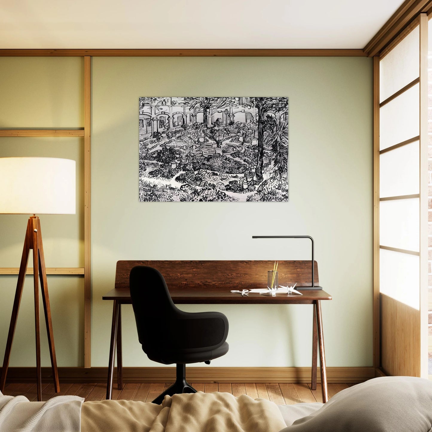 The Courtyard of the Hospital at Arles - Vincent van Gogh Brushed Aluminum Print - 70x100 cm / 28x40 inches | Vincent van Gogh Aluminum Print | Vincent van Gogh Prints