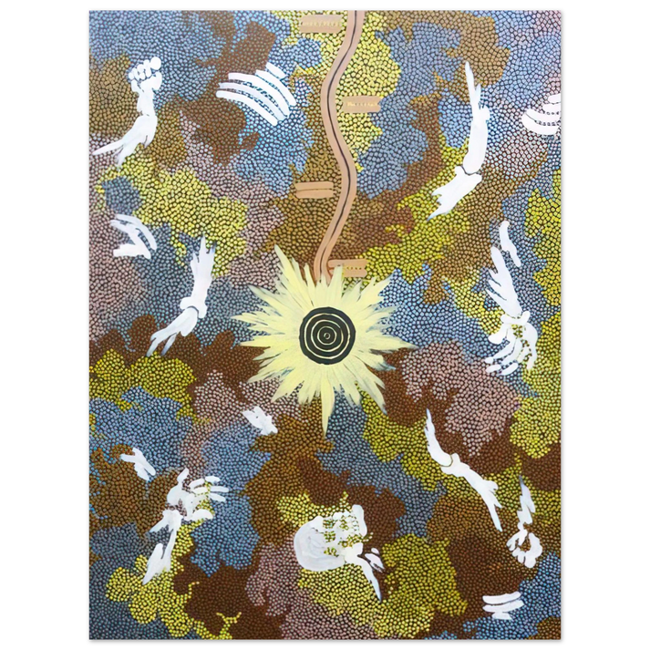 Clifford Possum Tjapaltjarri - Lightning Dreaming  Mount Allen - 1990  75x100 cm / 30x40inches Fine Art Poster
