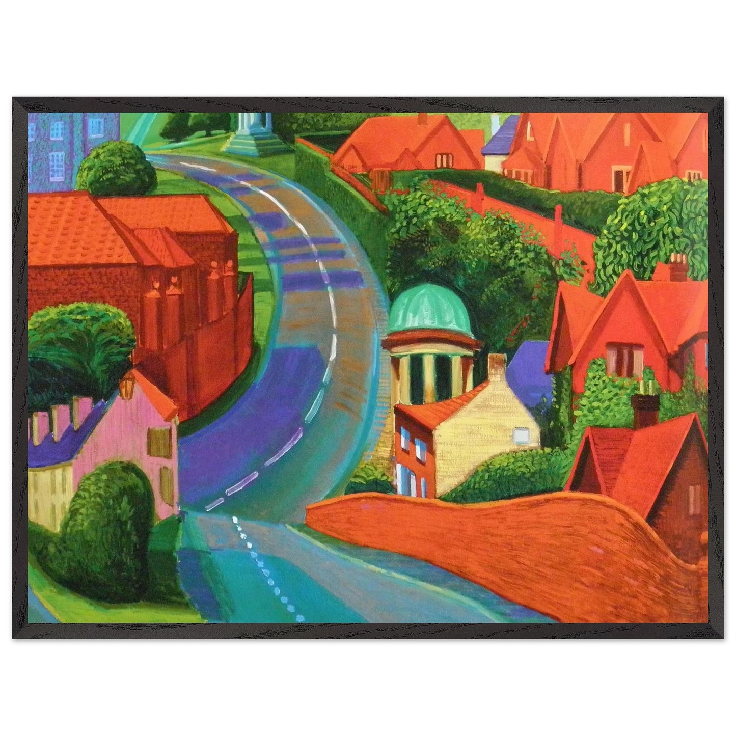 David Hockney - The Road to York Through Sledmere - 28x43  cm / XL (11x17 inches) - Premium Wooden Framed Poster With Fine Art Paper-canvas - White frame