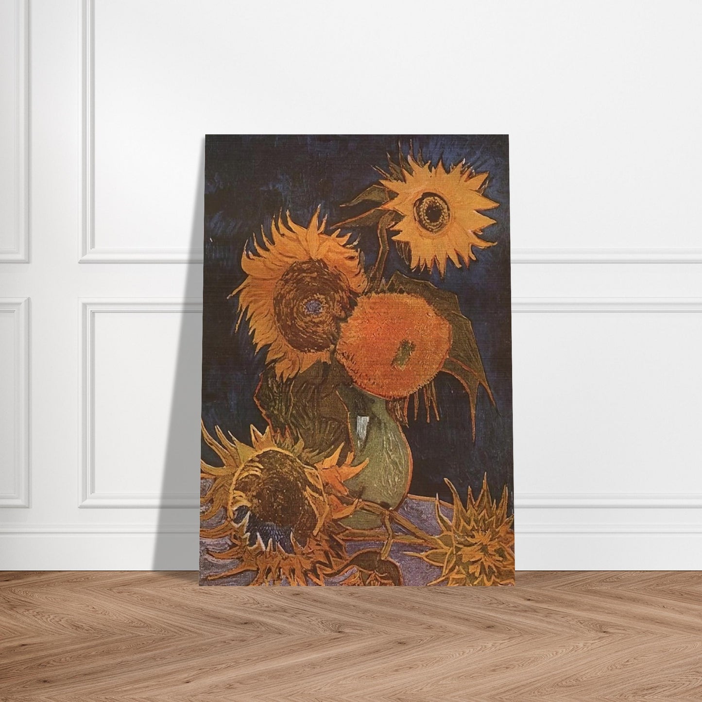 Still Life Vase with Five Sunflowers - Vincent van Gogh Brushed Aluminum Print - 70x100 cm / 28x40 inches | Vincent van Gogh Aluminum Print | Vincent van Gogh Prints