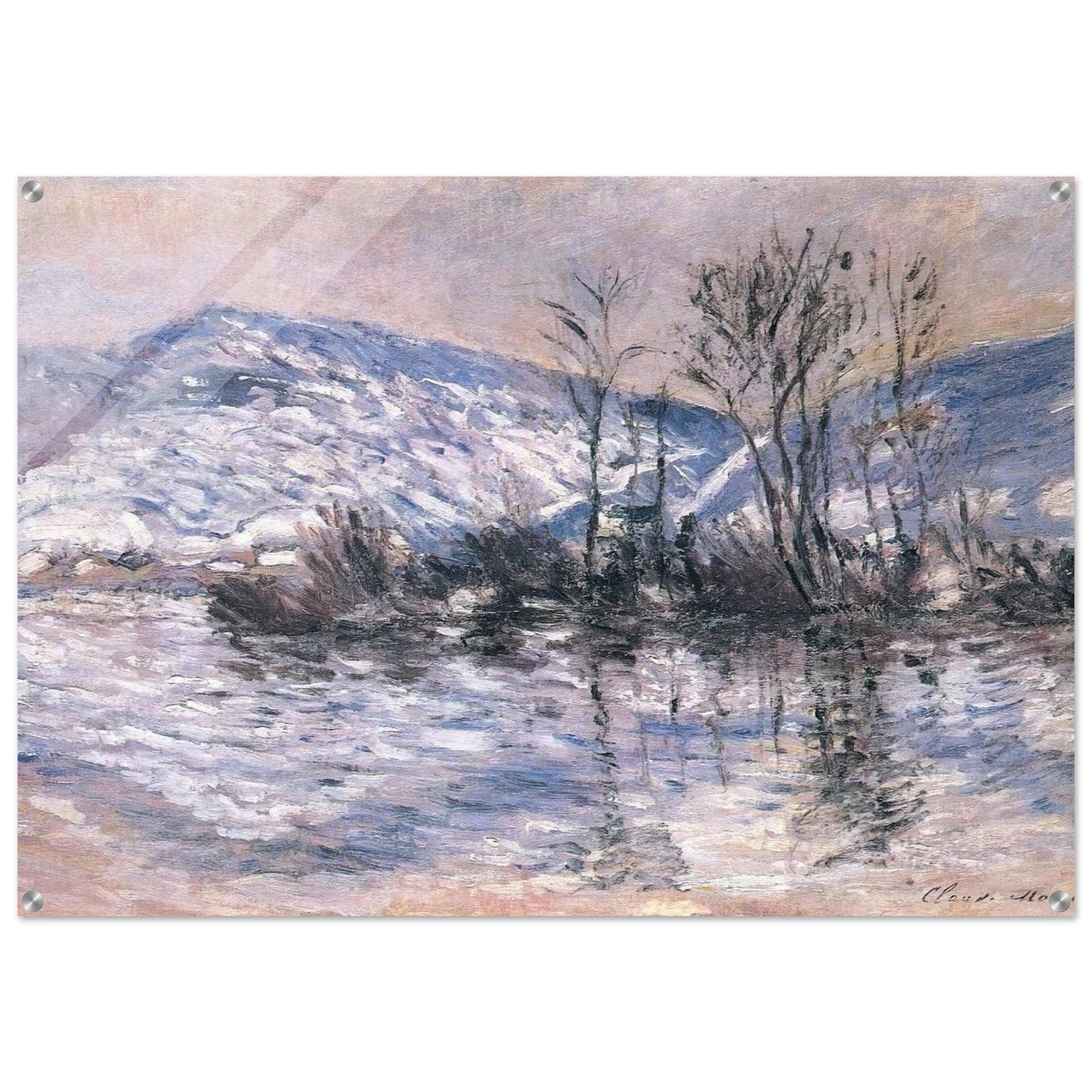 The Seine at Port Villez, Snow Effect 02 - claude monet Acrylic Print - 70x100 cm / 28x40″ inches