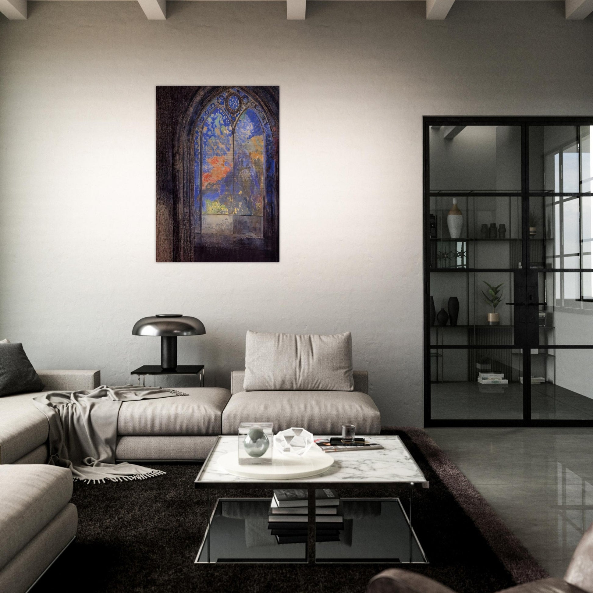STAINED GLASS WINDOW THE MYSTERIOUS GARDEN - Odilon Redon Brushed Aluminum Print - 70x100 cm / 28x40 inches | Odilon Redon Aluminum Print | Odilon Redon Prints
