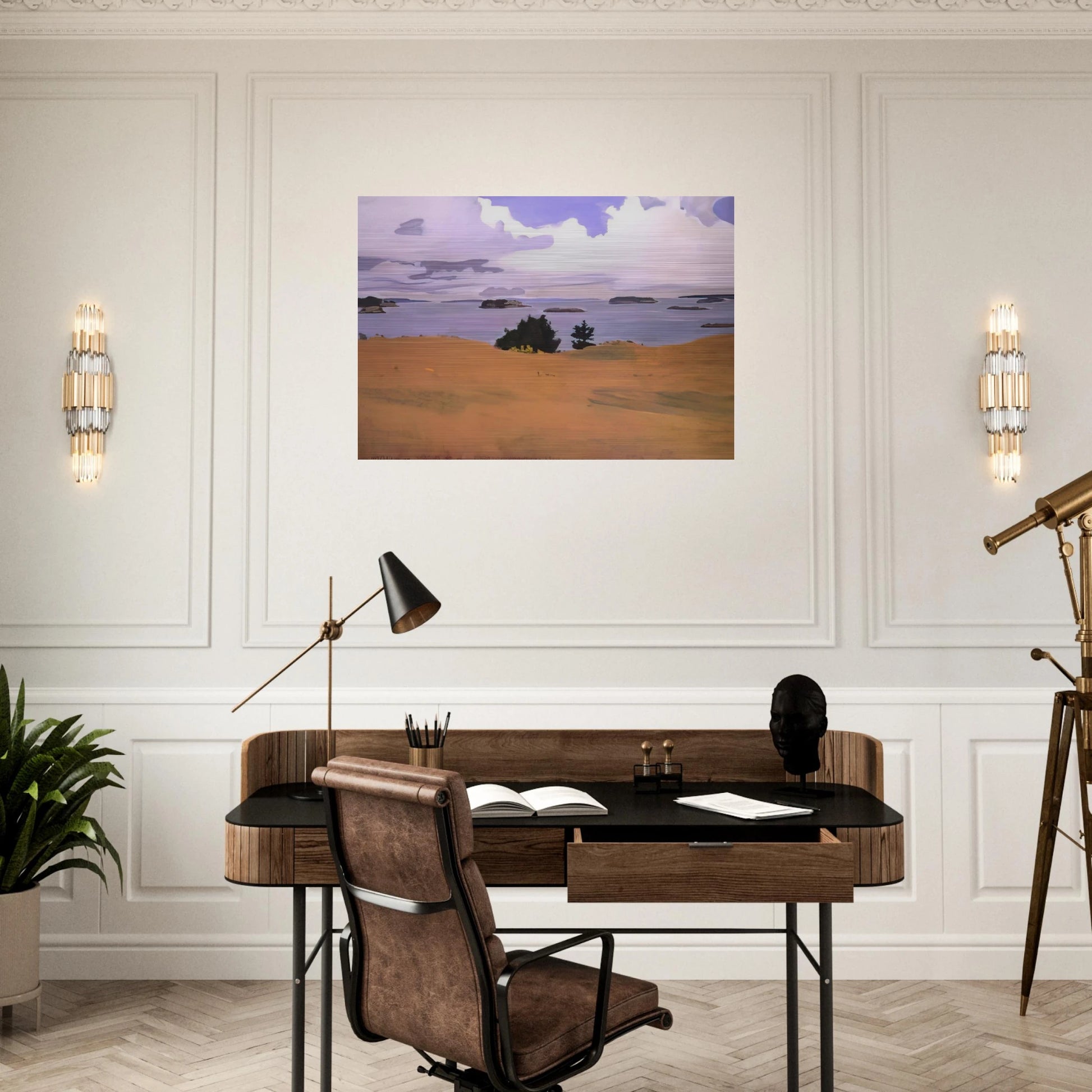 PENOBSCOT BAY WITH YELLOW FIELD 1968 - Fairfield Porter Brushed Aluminum Print - 70x100 cm / 28x40 inches | Fairfield Porter Aluminum Print | Fairfield Porter Prints