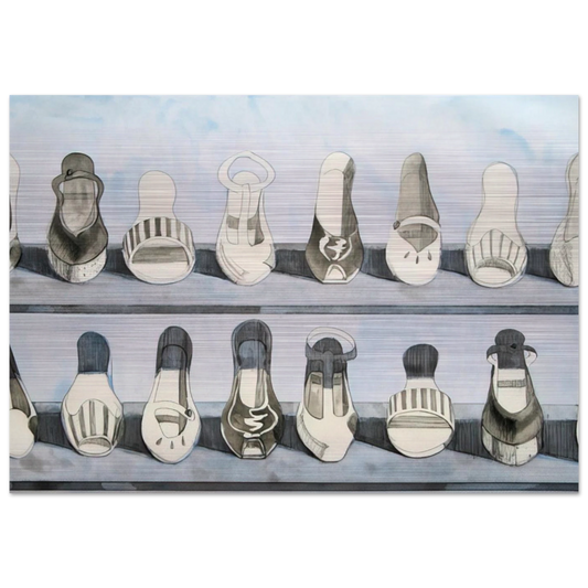 Shoe Rows - 1975 - Wayne Thiebaud Brushed Aluminum Print - 70x100 cm / 28x40 inches | Wayne Thiebaud Aluminum Print | Wayne Thiebaud Prints