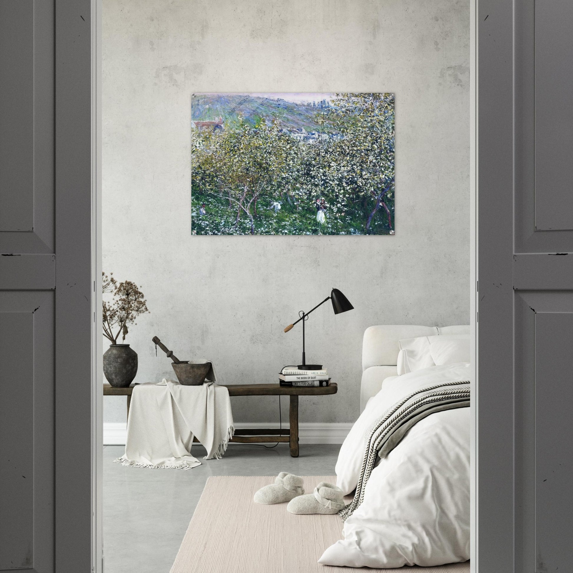Vetheuil, Flowering Plum Trees - claude monet Acrylic Print - 70x100 cm / 28x40″ inches | claude monet Wall Art | claude monet Prints