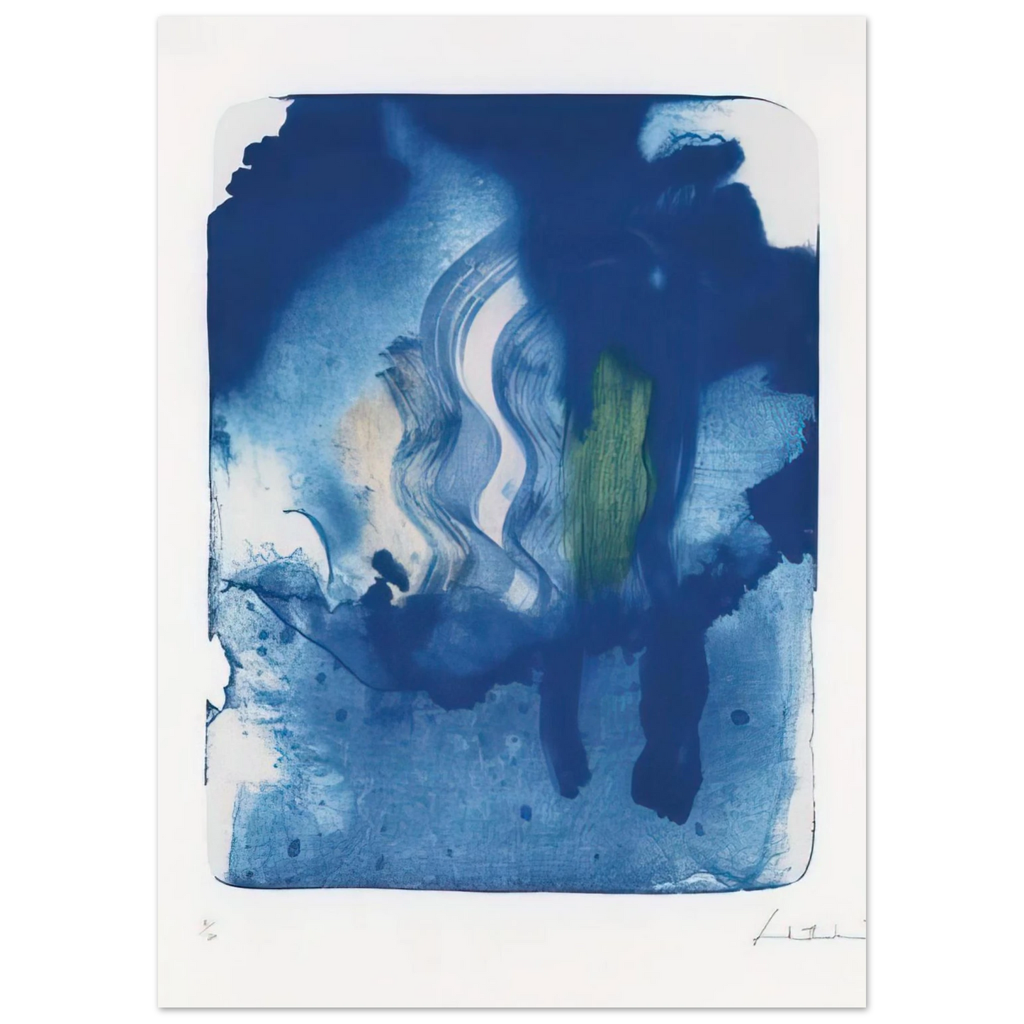Helen Frankenthaler - Reflections V - 1995 Wall art - 27x35 cm / 11x14 inches - Premium Wooden Framed Poster With Fine Art Paper-canvas - Black frame