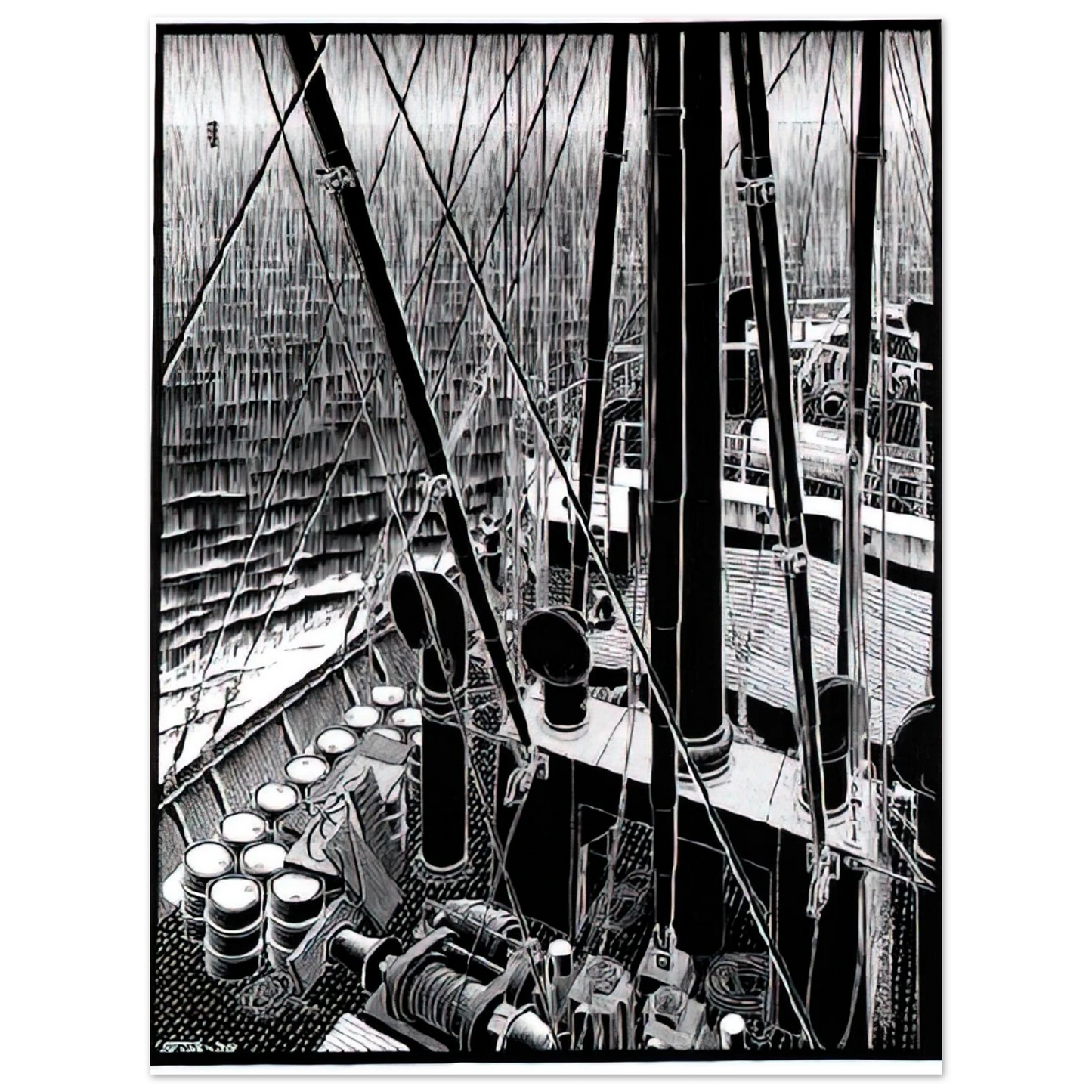 MC Escher - FREIGHTER SEPTEMBER 1936 1936 Wall Art - 21x29.7 cm / 8x12" - Premium Wooden Framed Poster With Fine Art Paper-canvas - Wood frame