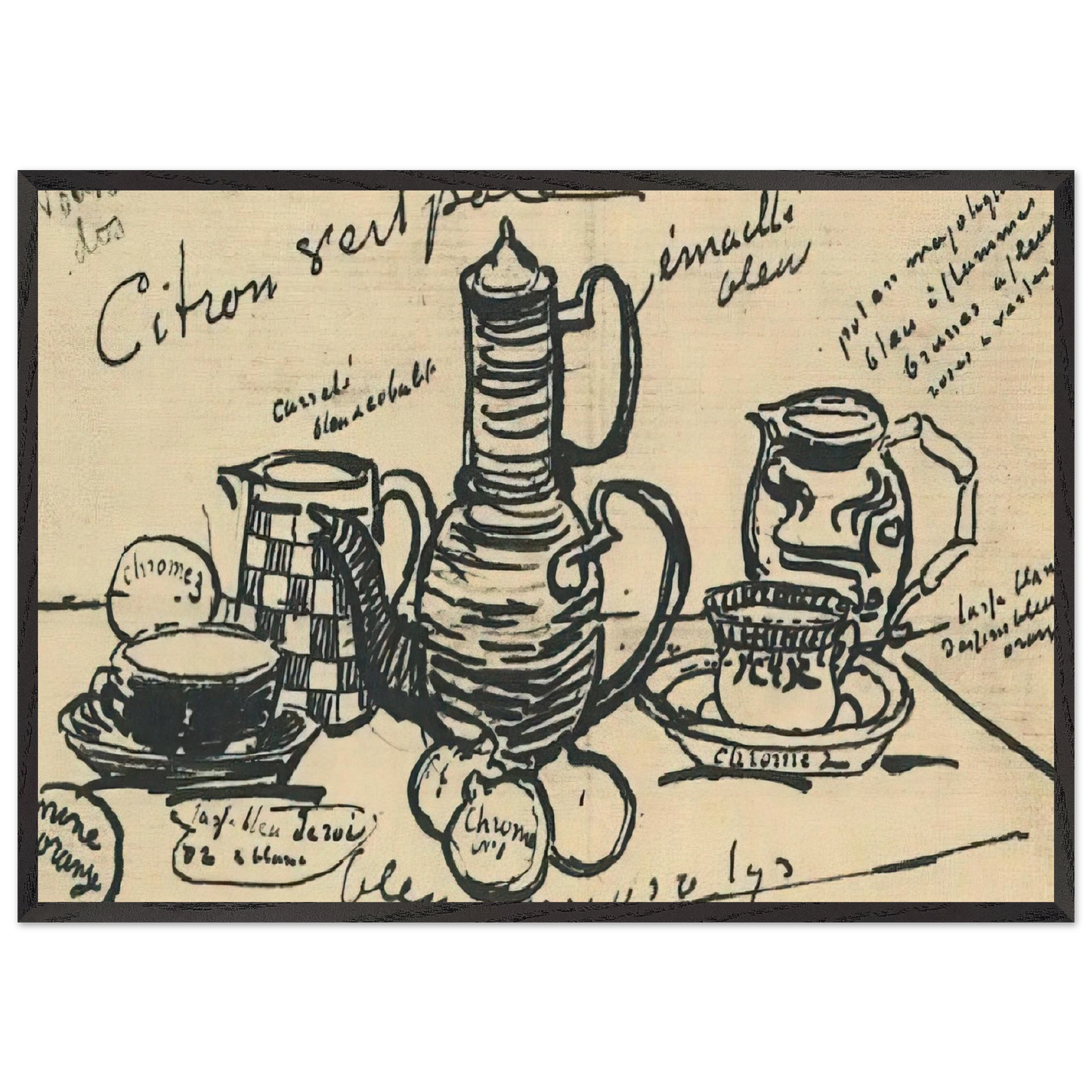 STILL LIFE WITH COFFEE POT N2 - Vincent van Gogh 70x100 cm / 28x40 inches Framed Art Print – Black Wooden Frame
