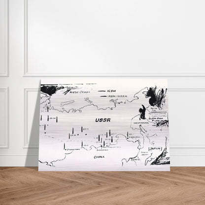 Map of Eastern U.S.S.R. Missile Bases - Andy Warhol Brushed Aluminum Print - 70x100 cm / 28x40 inches | Andy Warhol Aluminum Print | Andy Warhol Prints