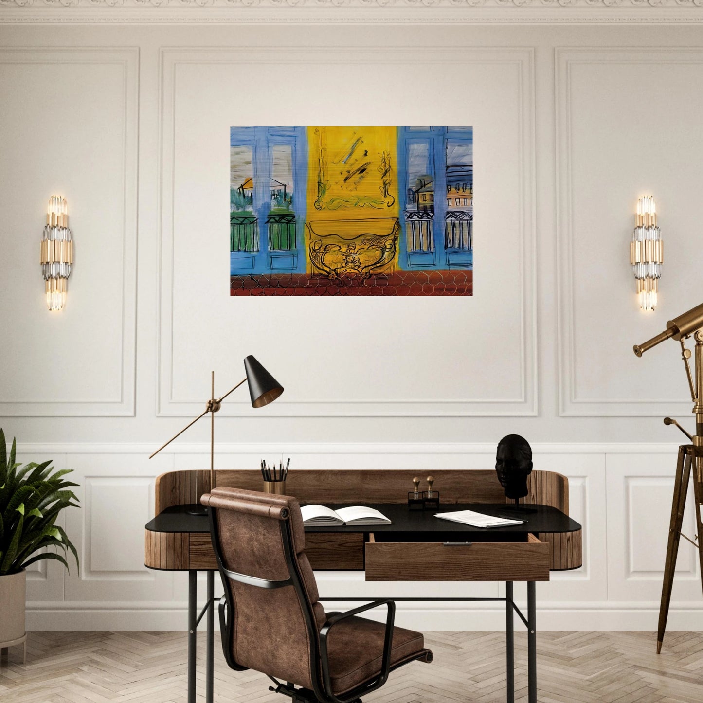 CONSOLE WITH TWO WINDOWS 1948 - Raoul Dufy Brushed Aluminum Print - 70x100 cm / 28x40 inches | Raoul Dufy Aluminum Print | Raoul Dufy Prints