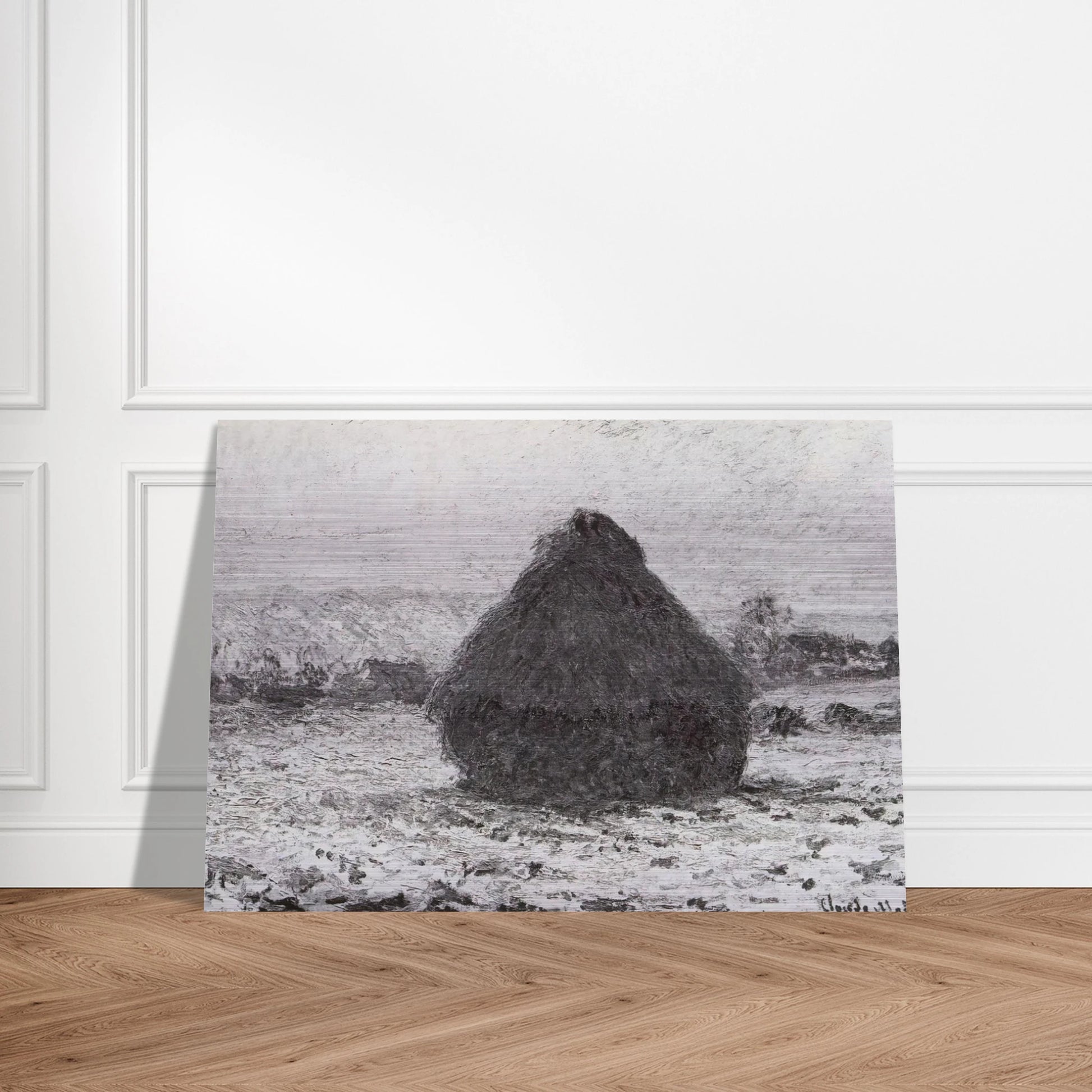 Grainstack in the Sunlight, Snow Effect - claude monet Brushed Aluminum Print - 70x100 cm / 28x40 inches | claude monet Aluminum Print | claude monet Prints