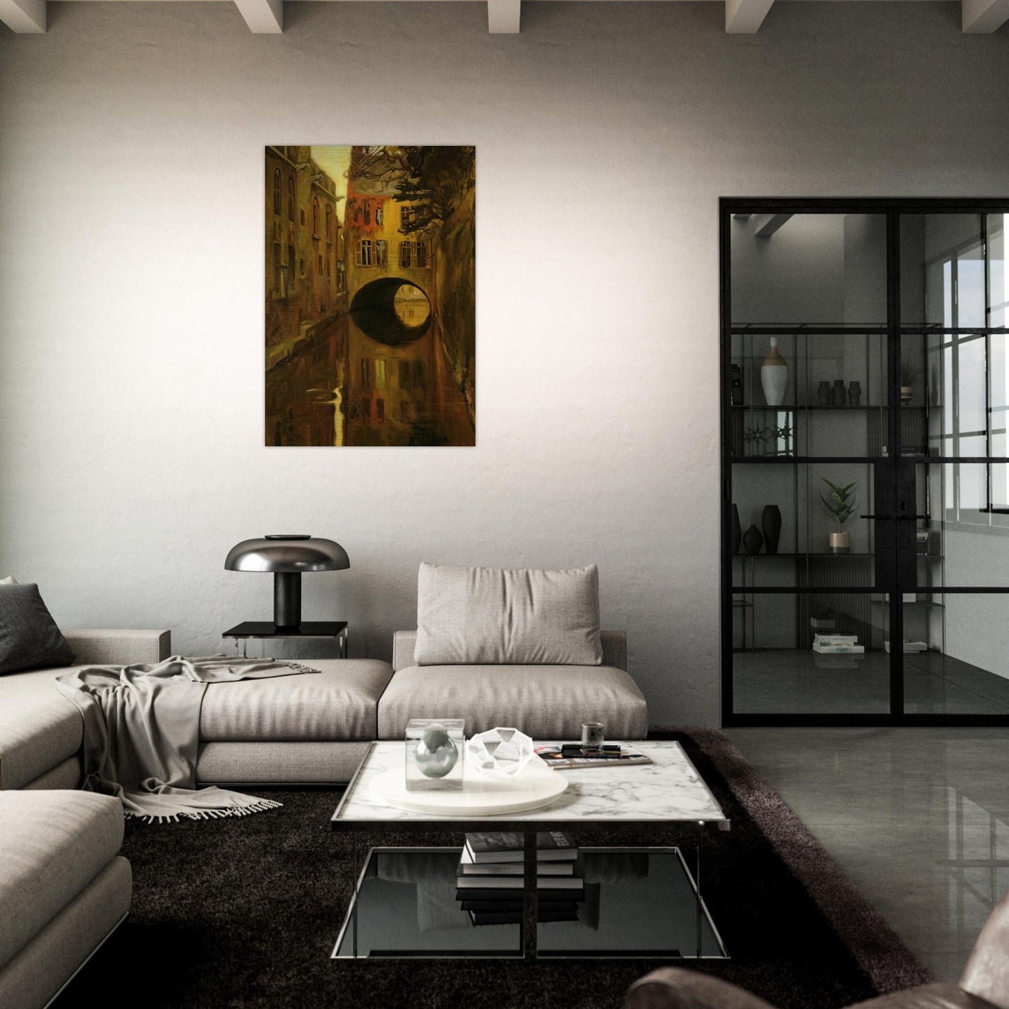 HOUSE OVER THE BRIDGE - Diego Rivera Brushed Aluminum Print - 70x100 cm / 28x40 inches | Diego Rivera Aluminum Print | Diego Rivera Prints