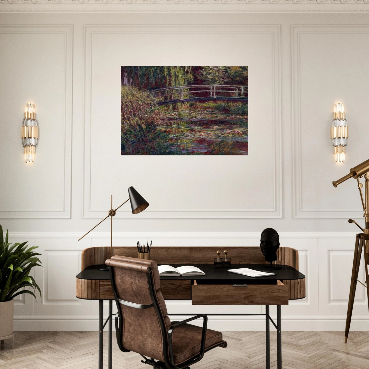 The Japanese Bridge The Water-Lily Pond, Symphony in Rose - claude monet Brushed Aluminum Print - 70x100 cm / 28x40 inches | claude monet Aluminum Print | claude monet Prints