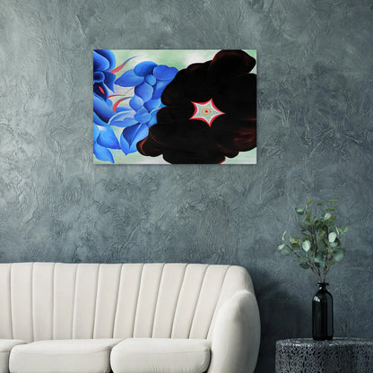 Black Hollyhock - Blue Larkspur - Georgia O'Keeffe Brushed Aluminum Print - 70x100 cm / 28x40 inches | Georgia O'Keeffe Aluminum Print | Georgia O'Keeffe Prints