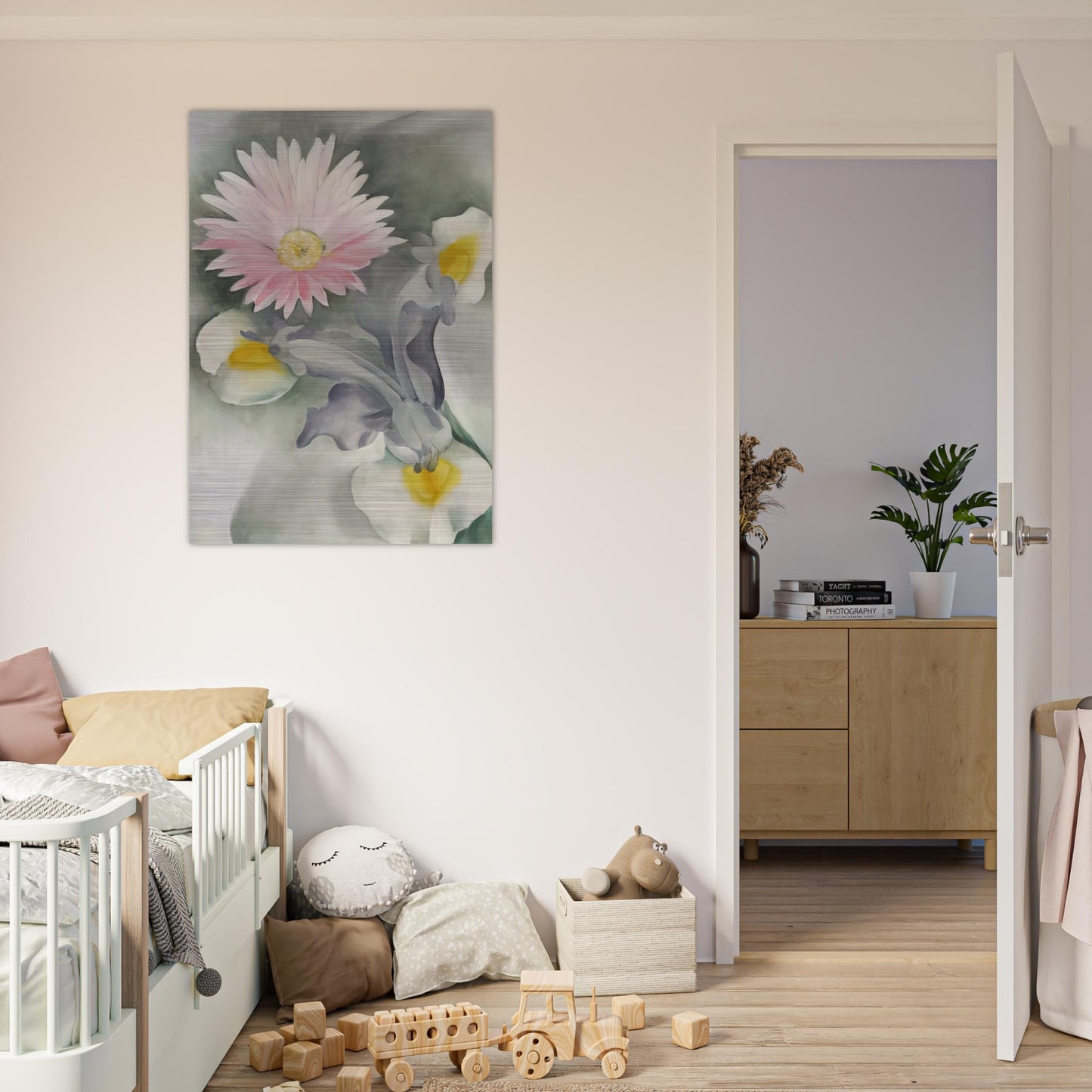 Pink Daisy with Iris - Georgia O'Keeffe Brushed Aluminum Print - 70x100 cm / 28x40 inches | Georgia O'Keeffe Aluminum Print | Georgia O'Keeffe Prints
