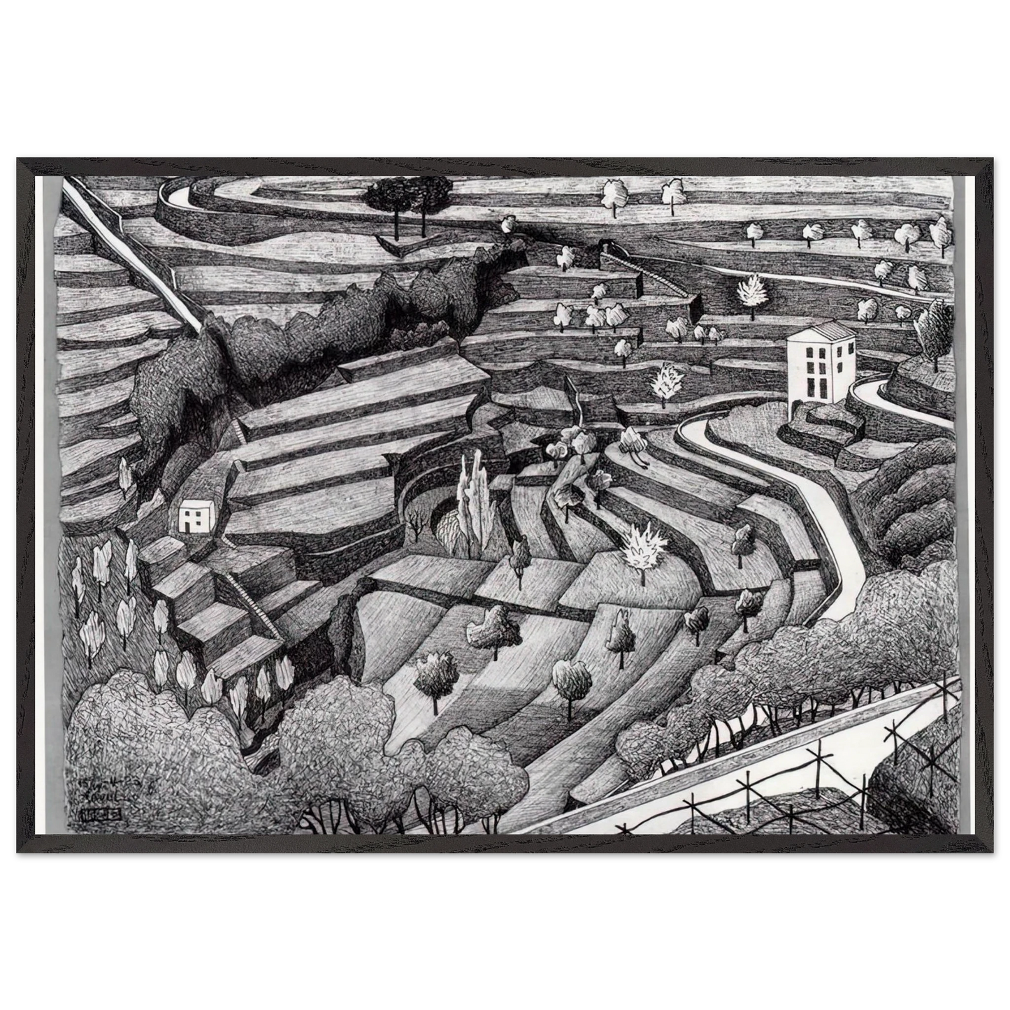RAVELLO II - MC Escher 70x100 cm / 28x40 inches Framed Art Print – Black Wooden Frame | Maurits Cornelis Escher Prints