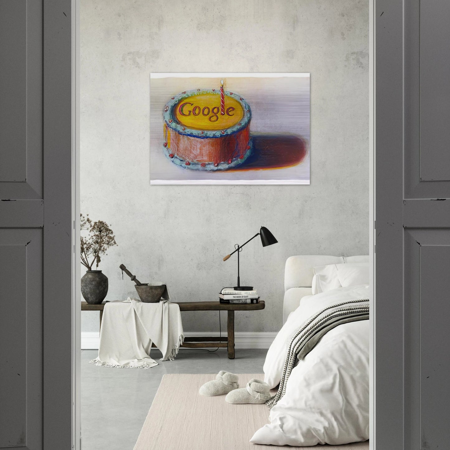 Google - 12th Birthday Cake Doodle - 2010 - Wayne Thiebaud Brushed Aluminum Print - 70x100 cm / 28x40 inches | Wayne Thiebaud Aluminum Print | Wayne Thiebaud Prints