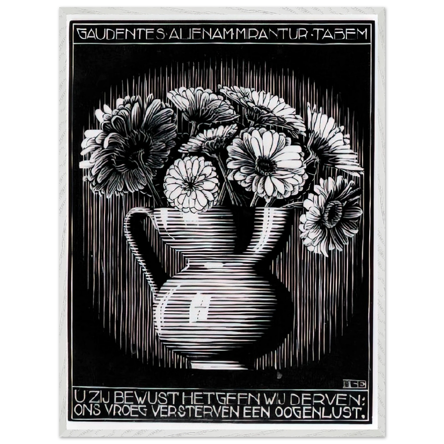 MC Escher - EMBLEMATA VASE Wall Art - 60x80 cm / 24x32 inches - Premium Wooden Framed Poster With Fine Art Paper-canvas - Black frame