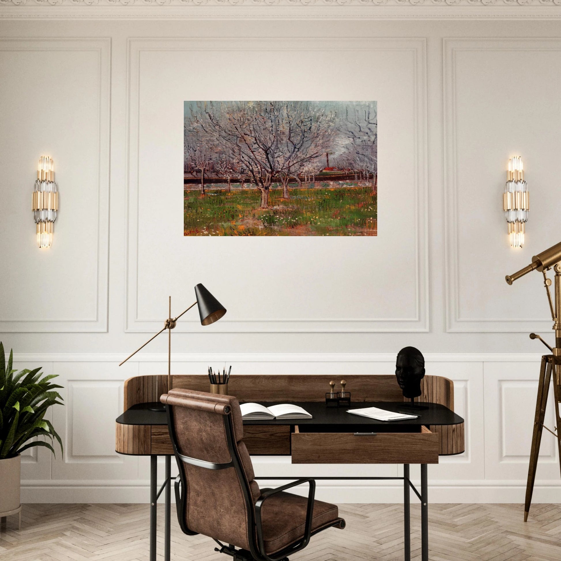 Orchard in Blossom Plum Trees - Vincent van Gogh Brushed Aluminum Print - 70x100 cm / 28x40 inches | Vincent van Gogh Aluminum Print | Vincent van Gogh Prints