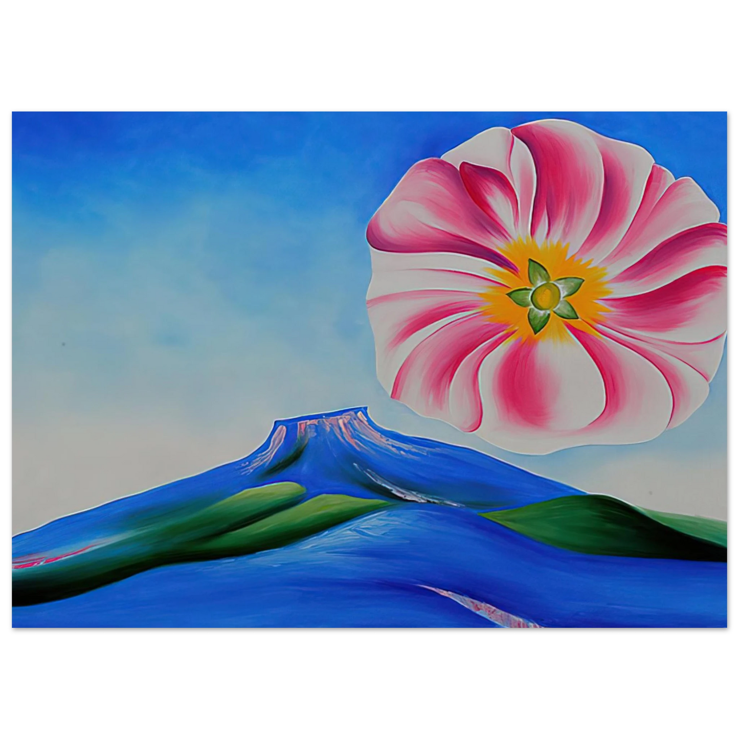 Georgia O'Keeffe - Hollyhock Pink with Pedernal Fine Art Poster