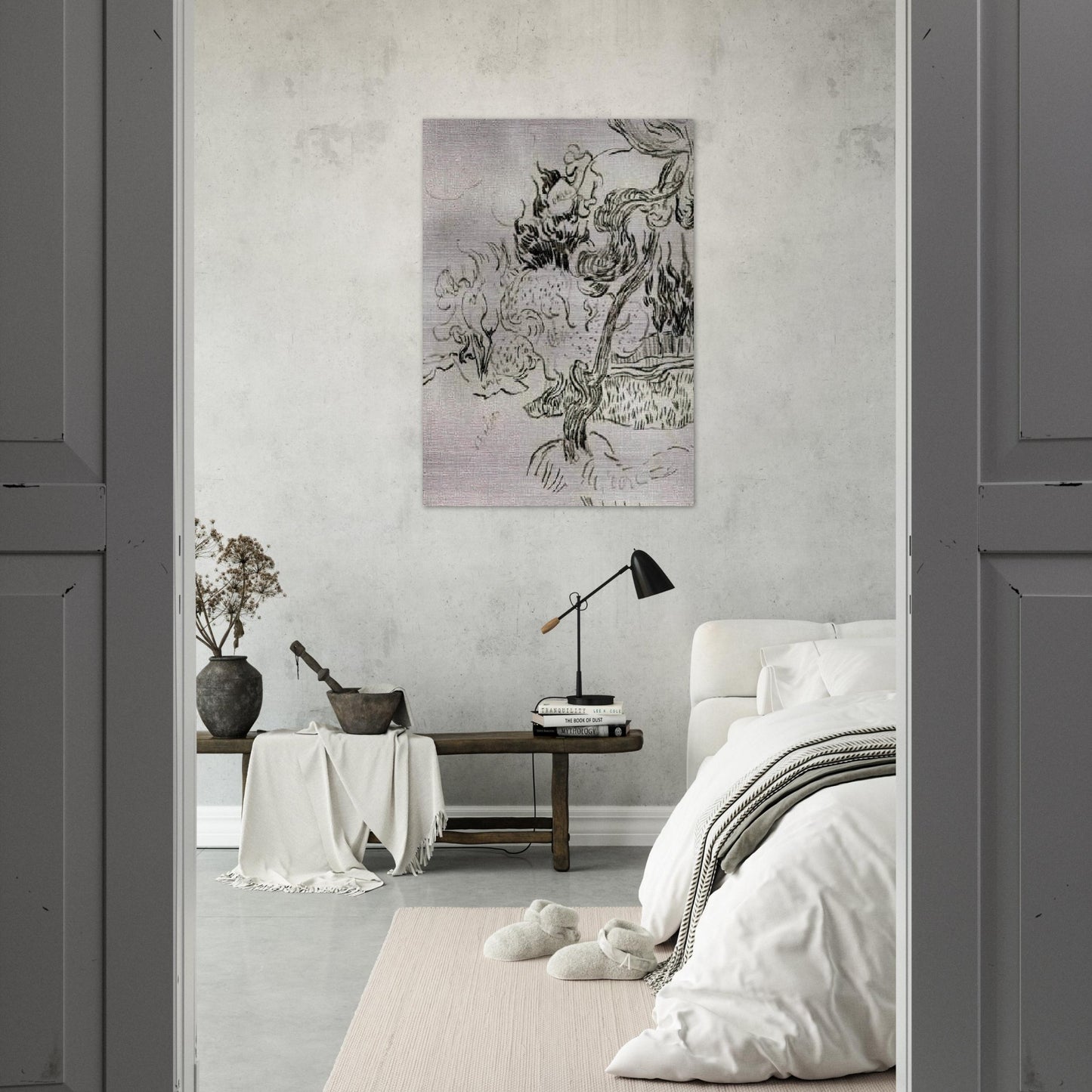 A Pine Tree and Cypresses in the Garden of the Asylum - Vincent van Gogh Brushed Aluminum Print - 70x100 cm / 28x40 inches | Vincent van Gogh Aluminum Print | Vincent van Gogh Prints
