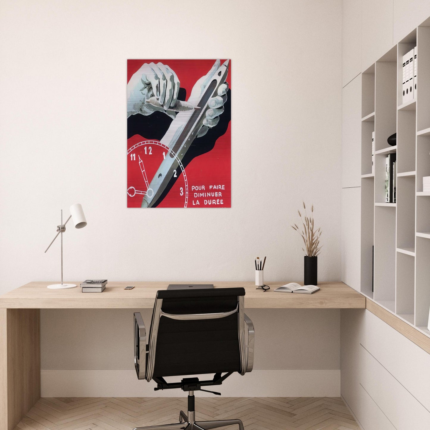 PROJECT OF POSTER THE CENTER OF TEXTILE WORKERS IN BELGIUM TO REDUCE WORKING HOURS 1938 - Rene Magritte Brushed Aluminum Print - 70x100 cm / 28x40 inches | Rene Magritte Aluminum Print | Rene Magritte Prints