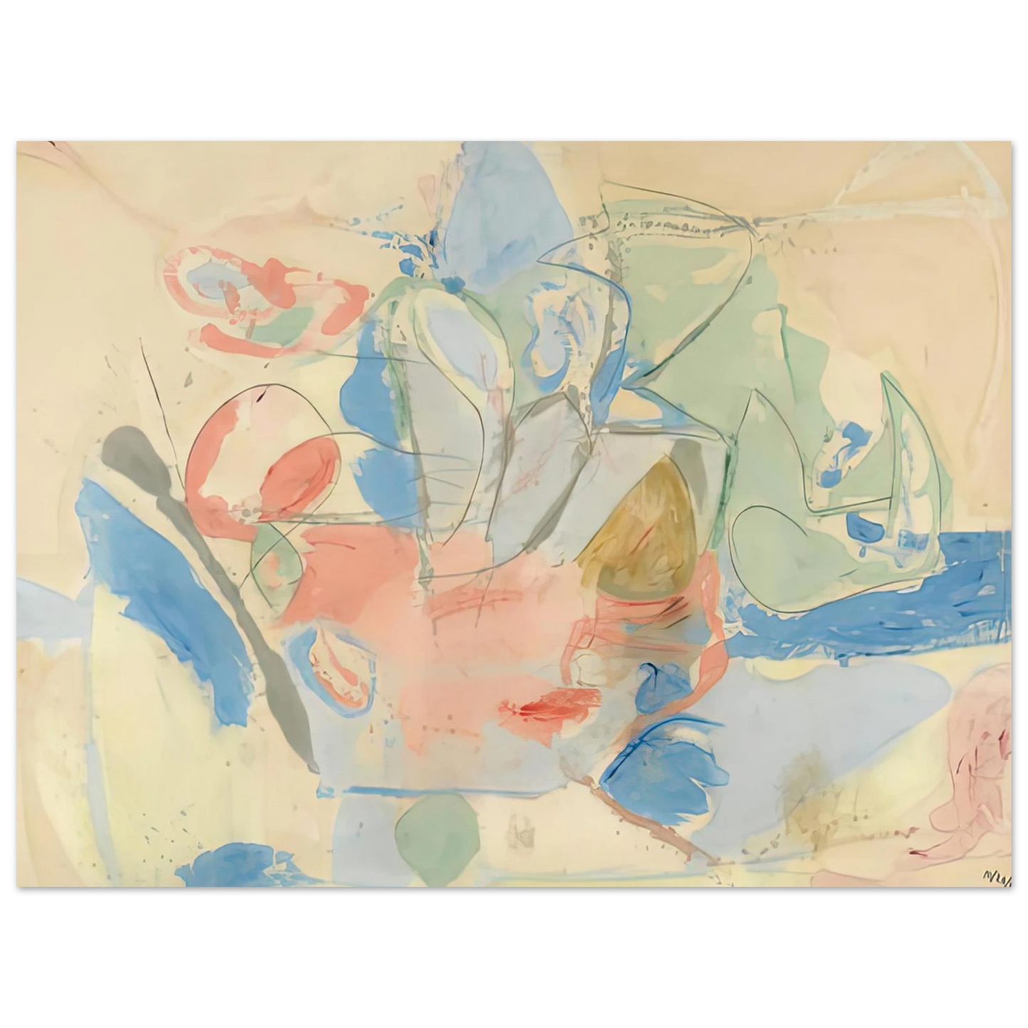 Helen Frankenthaler - Mountains and Sea, 1952- Wall Art - 21x29.7 cm / 8x12" - Premium Wooden Framed Poster With Fine Art Paper-canvas - White frame