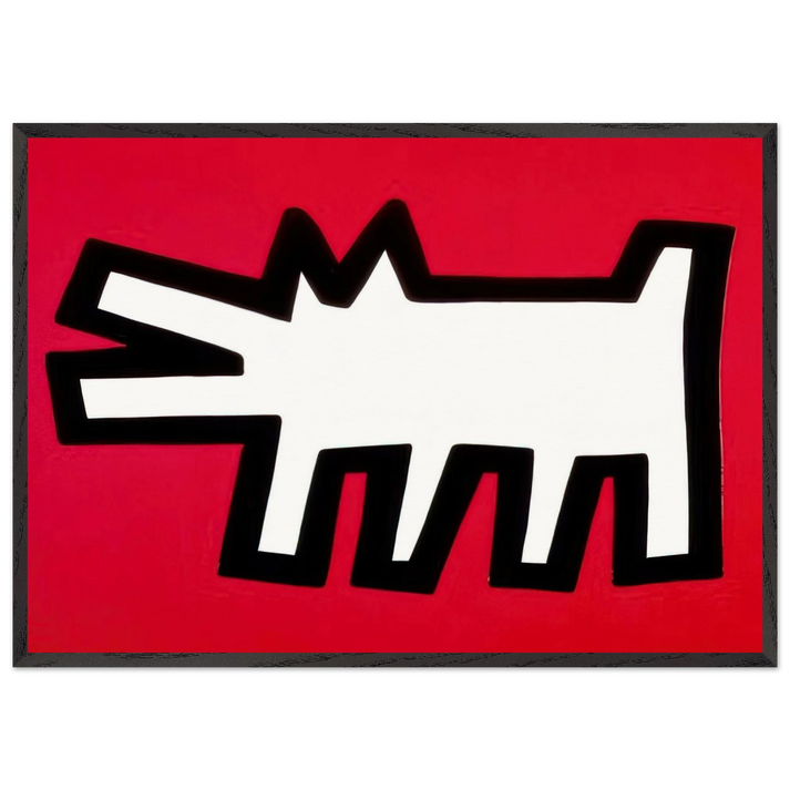 BARKING DOG 1990 N2 - Keith Haring 70x100 cm / 28x40 inches Framed Art Print – Black Wooden Frame | Keith Haring Art For Sale